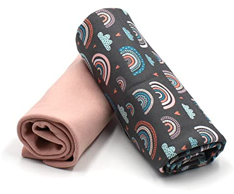 Stoffpaket 0,5m Jersey + 0,5m Bündchenstoff zum Nähen von Kinderkleidung Kinderstoff Jerseystoff (Pastell Regenbögen Grau + Hell Mauve (Set26))