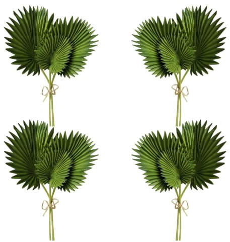 CURTEK 4 Bundles Artificial Palm Leaves Plants Single Stem Fan Leaf Plant Tropical Palm Green Leaves Plant Fake Palm Plants Stems Leaf for Home Garden Hawaiian Party Jungle Party Decoration