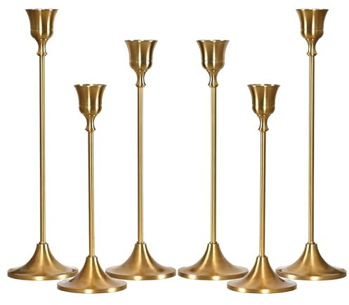 MENONEE Brass Gold Candlestick Holders Set of 6, Taper Candle Holder for Candlesticks, Antique Vintage Candle Stick Candle Holders for Table Centerpieces Mantel Wedding Home Christmas Decorations