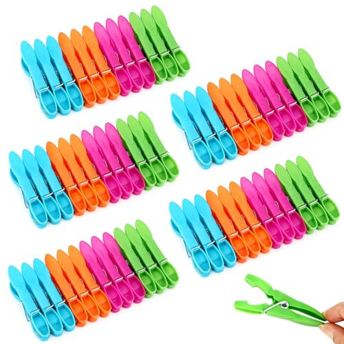 Litimkat Mollette da bucato 60 pezzi, in plastica con stabile molla ad anello esterno, mollette antiscivolo per stendibiancheria o appendiabiti