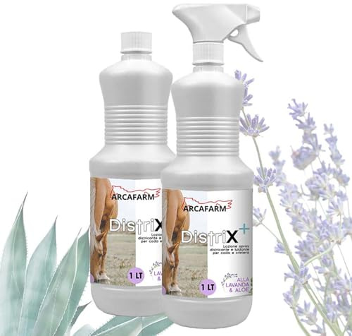 2 Pezzi Spray Districante Naturale per Cavalli 1 lt Distrix LAVANDA e ALOE, Lucidante Coda Criniera Manto, Detergente Pulizia Pelo rimuovi sporco, lozione a secco nodi manto morbido 100% Made in Italy