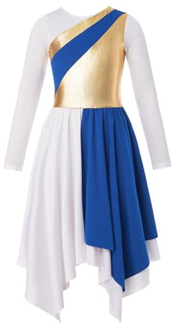 Oyolan Barn flicka klänning liurgisk dans långärmad show outfit dansare 3–16 år, Typ A blå, 7-8 �r