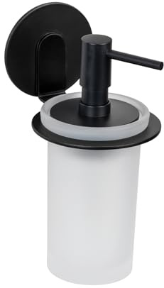 WENKO Turbo-Loc® Seifenspender Bivio Black matt, Wandhalter aus Aluminium, Spender 150 ml aus Glas, Befestigen ohne Bohren, Schwarz