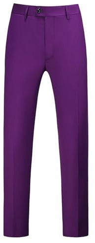 Mens Formal Trousers Casual Business Office Work Home Smart Dress Pants, Straight Leg Flat Flat-Front Waist Button Up Suit Trousers, Slim Fit Solid Color Casual Work Pants with Pocket Purple