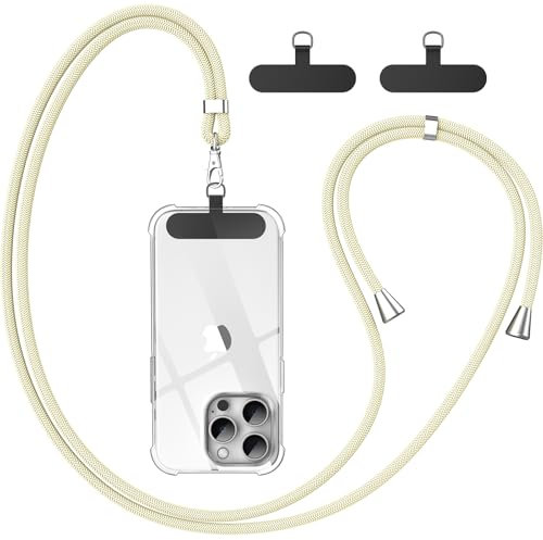 caslord Handyband Universal, Handy Lanyard mit 2 Stück Universelles Patch, Handyband mit Hülle kombinierbar, Einstellbar und Abnehmbar - Beige