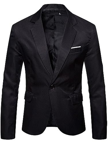 Tinarying Mens Casual Blazer Men's New Solid Color Single Breasted Casual Small Suit with Slit Wedding Banquet Men's Suit (Black M)