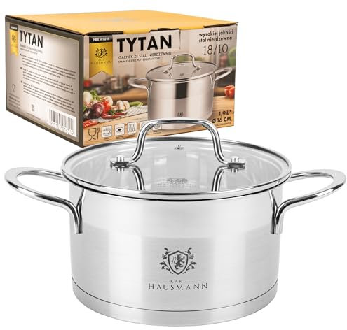 KARL HAUSMANN Edelstahl Kochtopf Induktion - 1.9L - Ø 16 cm - Topf für alle Herdarten Geeignet - 18/10 Edelstahltopf mit Deckel - Suppentopf - Spaghettitopf - Stainless Steel Pot - Töpfe - Kochtöpfe