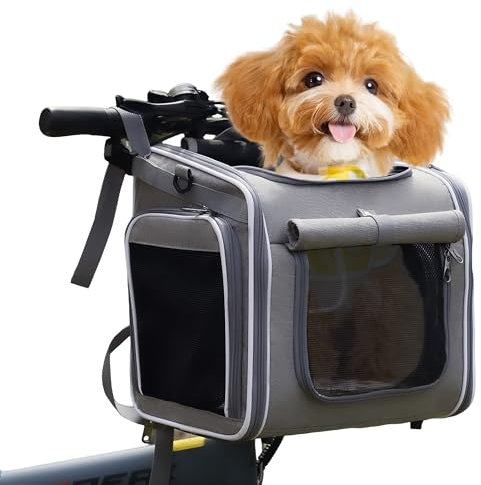 4 in 1 Hundekorb Fahrrad, Erweiterbarer Hunderucksack bis 8kg, Robuster Fahrradkorb Hund mit Kissen, Hundefahrradkorb Vorne, Katzenrucksack Große Katzen Schultertasche Autositz Grau