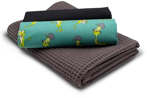 VmG-Store Våffelpiké + bomullstyg, set, färgkoordinerat, våffeltyg, 100 % bomullstyg, Tex Standard 100 (vita grodor set 18)