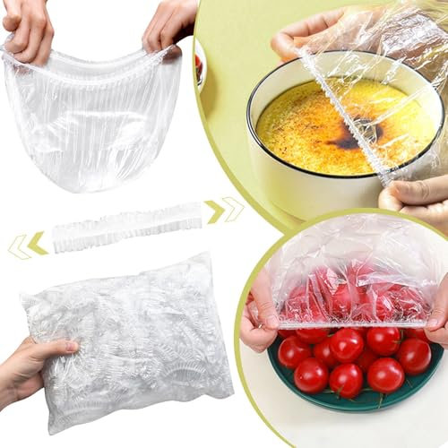 200 bolsas de almacenamiento de alimentos frescos, fundas elásticas reutilizables para almacenamiento de alimentos, cubiertas de plástico con bordes elásticos para tazones