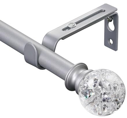 Curtain Pole Silver 67 to 187cm, 16mm Curtain Poles with Translucent End Caps, Splicable Telescopic Curtain Pole, Decorative Curtain Rod for Bedroom, Living Room, Balcony, Window