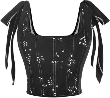 FCCAM Corset Top da donna, vintage, corpetto tradizionale Rapunzel, corsetto medievale, Nero , M