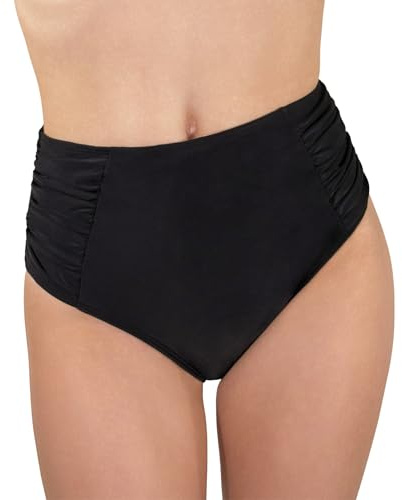 MYLILY bikiniunderdel med rynkor för dam | bikini för dam svart | shape bikiniunderdel | bikini med hög midja (XXL)