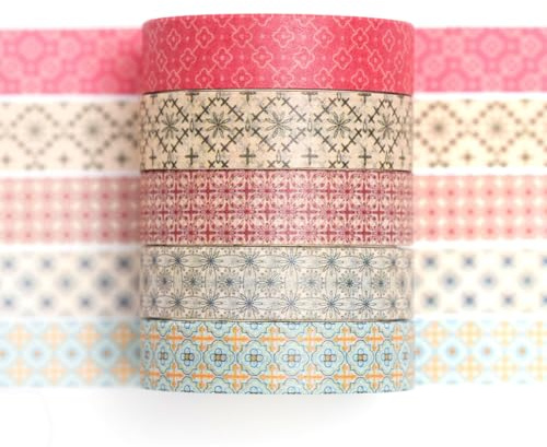 Songdao 5 rollos Textura Washi Tape Set, Cinta Adhesivo Decorativo Obra de Patrón básico Masking Tapes para Artes, Bullet Journal, Scrapbooking, Bricolaje (style 12)
