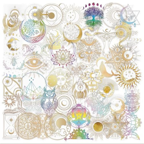 Radiella 100 Pezzi Fantasy Adesivi Celesti, Set di Adesivi Estetici per Scrapbooking, Adesivi Trasparenti Pet Luna, Adesivi Cosmico Vintage Estetici per Diario Scrapbook Impermeabili