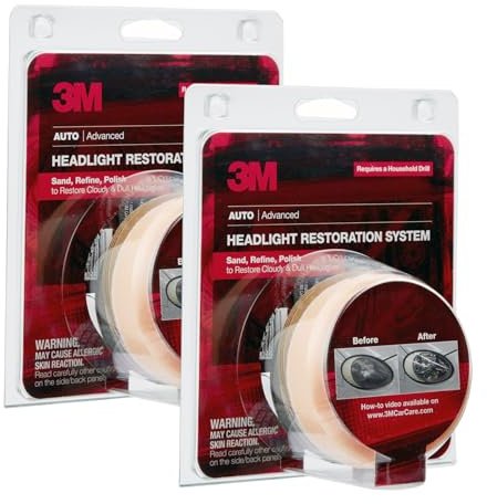 3M Sistema de restauración de lentes de faros, 39008, 1 kit, paquete de 2