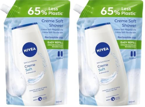 NIVEA Gel de ducha crema suave para el cuidado de la piel, con pH neutro para la piel, con vitaminas y aceites valiosos, crema de ducha en paquete de recarga resellable (500 ml) (Paquete de 2)