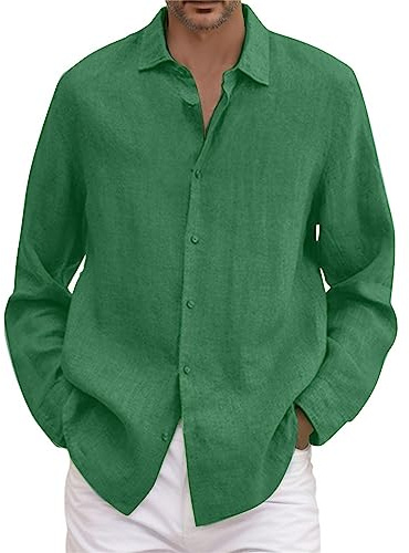 Generisch Chemise d'été en lin pour homme - Manches courtes - Col montant - Coton et lin - Respirant - Légère - Coupe droite - Vacances - Décontractée - Boho A46