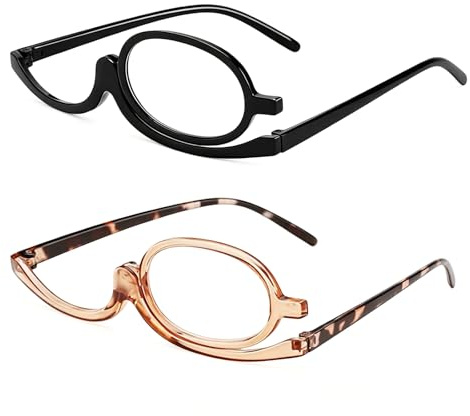 TXUJZP 2 Pezzi Occhiali da Lettura per Trucco, Occhiali Trucco Ingrandimento Monolente Rotante Flip-up, per Donna e Ragazze, Lente Ribaltabile, Accessorio Cosmetico