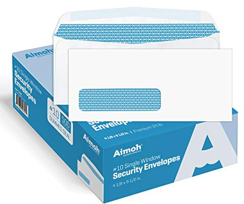 Aimoh #10 Single Left Window Security Tinted Envelopes, Gummed Closure, Size 4-1/8 X 9-1/2 inches, 24 LB - 500 Count (35310)
