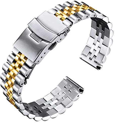 BINLUN Bracelets de Montres en Acier Inoxydable 18mm 20mm 22mm 24mm 26mm Bracelet Montre Metal Bracelets de Remplacement pour Montres Connectées pour Homme et Femme (Argent + Or, 18mm)