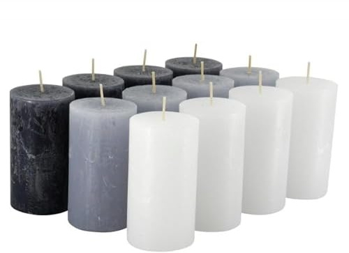 Klocke ljus rustika blockljus – 12 stycken – vaxljus/rustickljus/adventsljus jul (midnattsfärgblandning, standard: Höjd 11 cm/Ø 6 cm)
