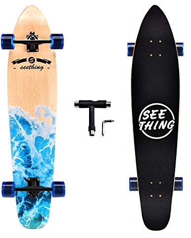 seething 107,7 cm Longboard Skateboard Complete Cruiser, The Original Artisan Maple Skateboard Cruiser for Cruising, Carving, Free-Style and Downhill (Sea Wave)