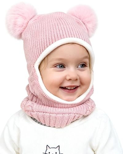 Camptrace Baby Toddler Winter Hat Scarf Set Pom Girls Boys Kids with Fleece Lined Beanie Snow Hat Hood 1-4T
