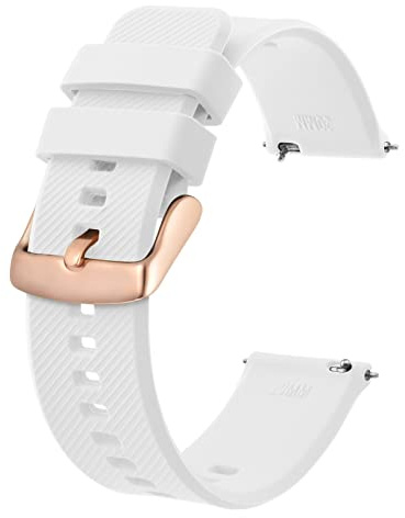 BISONSTRAP Bracelet de Montre 18mm, Bracelets de Montre en Silicone à Dégagement Rapide pour Hommes Femmes (Blanc, Boucle en Or Rose)
