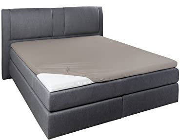 Beddress - Elastan-Jersey-Spannbettlaken für Boxspringbett Topper Matratzen bis 10 cm, Kiesel, 140-160 x 200-220 cm, 95% gekämmte Baumwolle + 5% Elastan, OekoTex