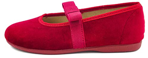 ANDREA RUIZ - manoletina de Terciopelo de niña con Goma elástica Niñas Talla: 32 Color: Burdeos