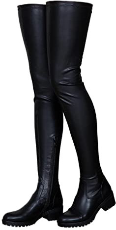 CRETUAO Cuissardes pour Femme, Bottes Longues en Daim Extensible à Talon épais pour Femme,Noir,46.5 EU