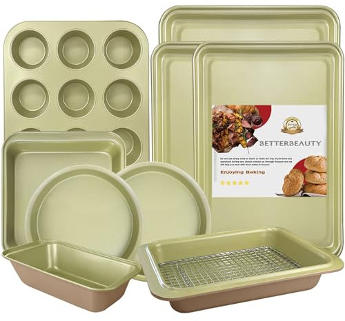 Antihaft-Backformen-Set, 0,8 mm dick, professionelles Backformen-Set mit Plätzchenblättern, Muffinform, Brotform, Kastenform, Kuchenform und Kühlregal, spülmaschinenfest/strapazierfähig