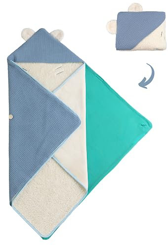 Universelle Einschlagdecke Babyschale - Made in Germany - Extra Kuscheleinlage für Winter - Ganzjährig nutzbar - Maxi Cosi, Kinderwagen, Kindersitz - 90x90cm, Babys 0-12 M., Baumwolle (Blau/Türkis)