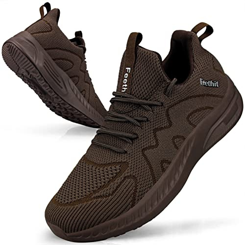Feethit Baskets et Chaussures de Sport Homme Running Tennis Respirant Légères et Confortables de la Mode de Marche Fitness Tennis Outdoor Gym Jogging Sneakers Hommes Marron 40 EU