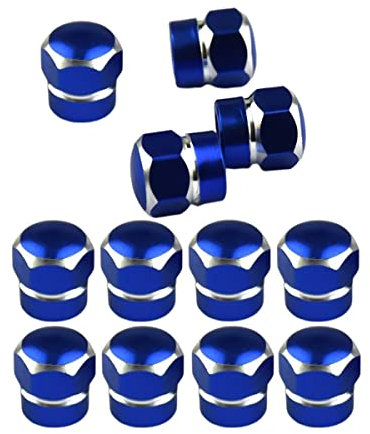 CGEAMDY 12 Piezas Tapas De Válvula, Tapas De Vástago De Válvula Neumático Aluminio, Hexágono Estilo Rueda Válvula Neumático Stem Caps, para Coche, para Automóviles Camiones Bicicletas(Azul)