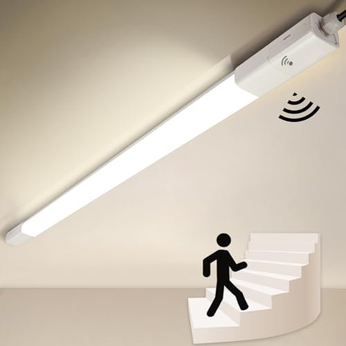 2 Stück LED Feuchtraumleuchte mit Bewegungsmelder, TONFFI 115CM 36W 4100LM LED Sensor Röhre, Linkable Wannenleuchte Werkstattlampe IP65 Wasserfest für Balkon Garage Keller Treppe Flur, Neutralweiß