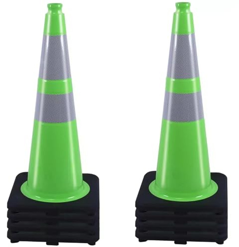 BESEA 8Pack 28 inch Traffic Cones Green Safety Cones with 6 inch Reflective Collar for Construction Driveway Road Parking Use(8 PCS)