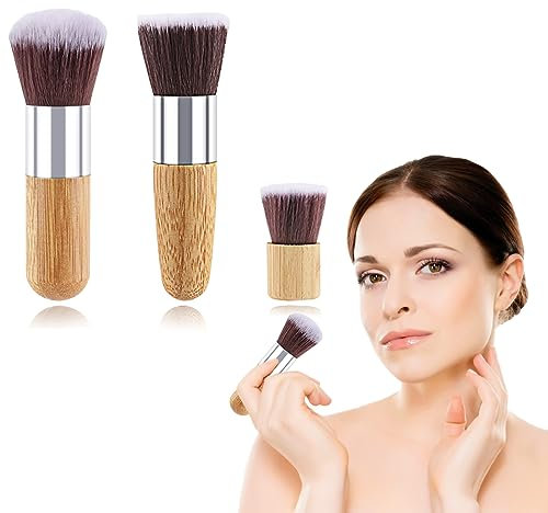 3 PCS Mini Travel Size Flat Top Face Foundation Brush Makeup Brush, with Synthetic Bristles & Bamboo Handle for Liquid,Cream, Flawless Powder Cosmetic Professional Makeup Application