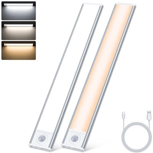 TRUMPETS 30CM Luce Armadio Con Sensore Movimento 3 Colore 3000mAh USB-C Ricaricabile, LED Sottopensile 3 Modalità Magneti per Cucina, Scale (2 Pezzi | PRO)