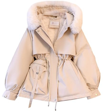 QREXVOG Women's Velvet Parka Down Cotton Soft Thermal Insulation Cotton Coat Casual Waist-cinching Jacket