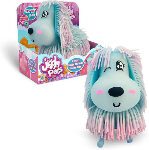 Jiggly Pets - Pup Azul, Perrito Que Camina, Baila y se Agita al Ritmo de la Música, Incluye Expresiones Faciales, Efectos de Sonido, Pelo Suave y Elástico, Niños 4 años+, Famosa (JGG03200)