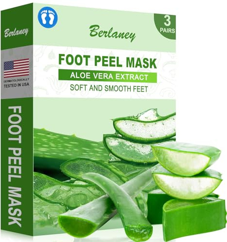 Berlaney Aloe Vera Foot Peeling Mask, Baby Feet Exfoliating Peel for Dead Skin Removal& Moisturizing Care, Dry Cracked Heels Relief, Softening Rough Feet Spa Socks, 3 Pairs Pack(Unisex)