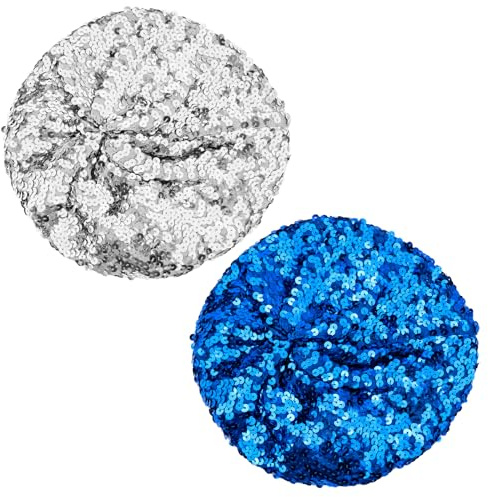 2PCS Women Sparkly Sequins Beret Hat Flash Sequined Headdress Shining Beanie Cap for Dancing Party Night Fancy Dress Dancing Hat for Girls Festival Party Club Fun Costume Stretch Mermaid Dancing Cap