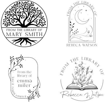 Stamp by Me – Sello para Libros en Relieve Personalizado | Marcador en Seco Elegante | Diámetro de 40 mm | 5 Diseños Personalizables con Nombre | Embosador de Libros Ex Libris | Tamaño 10 x 10 cm
