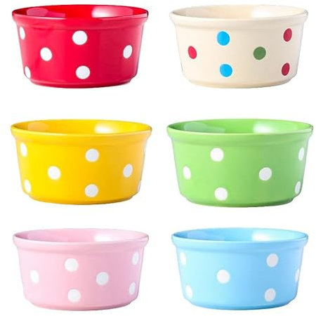 Keramik-Auflaufförmchen und Souffléförmchen mit bunten Punkten, Creme Brulee-Auflaufförmchen, Porzellan, stapelbare Auflaufformen für Pudding, Snacks, Eis, ofen- und mikrowellengeeignet 10.4x5.2cm A