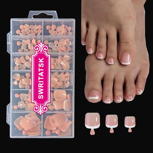 SWRITATSK Toe Nail Tips, French Press on Toenails for Women, Press On Nails