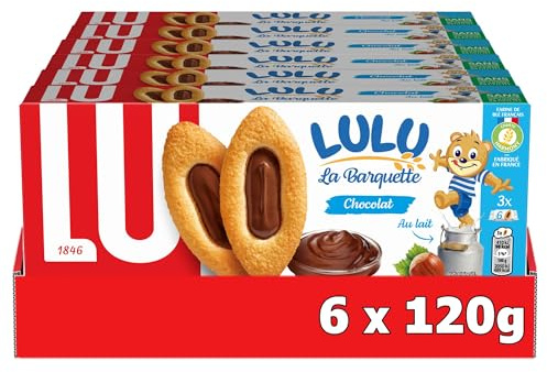 Lu Lulu la Barquette - Biscuits Moelleux au Chocolat - 6x120g | 6 Paquets de 120g | Génoise moelleuse fourrée au chocolat fondant | Idéal pour le goûter des enfants