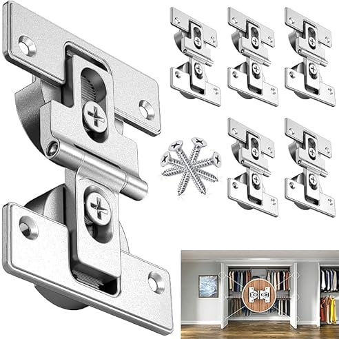 Mdkave 180-Degree Bifold Door Hinges,Bifold Cabinet Door Hinge,Double Cup Concealed Hinge for Cabinets,Closet and Furniture（Zinc Alloy 6 Pack）