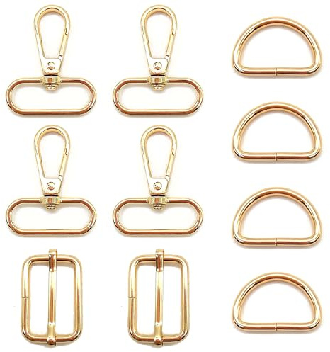 Niuhong 10 Pcs Mosquetones Con Junta Giratoria Anillos D Deslizador Ajuste Correa Bolso Bricolaje Hombro Manualidades Artesanales Hebilla Cinturón Costura Accesorios Bolsas Reparación (Dorado 32mm)